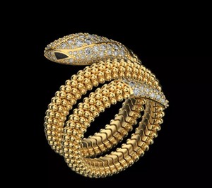 Stunning 925 Silver <b>Gold</b> Plated Snake <b>Ring</b> Serpent Wrap Design Sparkling CZ Women Party Wear <b>Ring</b> - Product Image 1