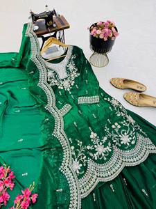 <b>Emerald</b> <b>Green</b> Silk Embroidered Anarkali <b>Suit</b> Floor-Length Traditional Indian Pakistani Wear Women's Wedding Dress Regular Fit - Product Image 3