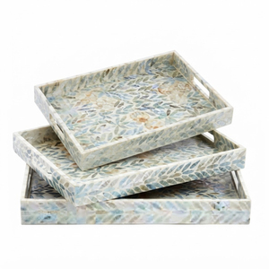 Juego de bandejas de nácar rectangulares con incrustaciones de concha MOP para decoración de mesa de café, vajilla para hoteles y restaurantes, venta al por mayor. - Product Image 6