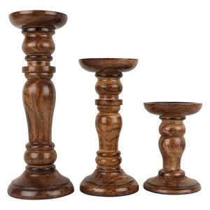 Support de bougie en bois fait main, rond et conique, centre de table décoratif pour la maison, les mariages, Noël et Halloween - Product Image 1