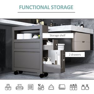 Mobiletto Moderno Grigio Salvaspazio per Bagno con Portarotolo e Ruote, in MDF, per Casa e Hotel - Product Image 6