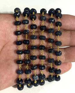 สร้อยลูกปัดพลอยสีน้ำเงินกรมท่าธรรมชาติขนาด 8 มม. หุ้มด้วยลวดชุบทอง สำหรับทำเครื่องประดับ DIY - Product Image 6