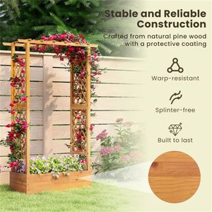 70\" Tall <b>Pine</b> Wood Raised Garden <b>Bed</b> with Flat Roof Trellis Open-Ended Base Planter for Climbing Vegetables & Plants - Product Image 3