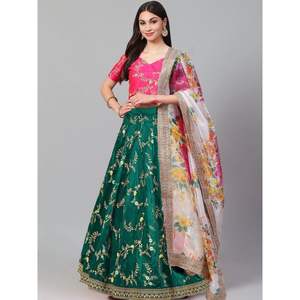Awesome Teal Green Art Silk Lehenga Choli con bordado Dupatta Conjuntos de mujer - Product Image 4