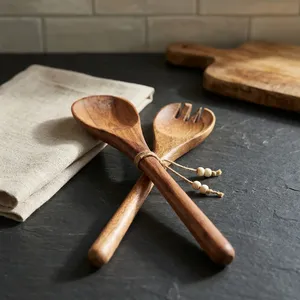 Cuillère en bois pour servir, cuillère pour spatules de cuisine, cuillère pour table à manger, cuillère à soupe, ensemble de cuillères artisanales pour la cuisine - Product Image 4