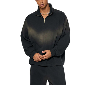 T-shirt Homme Streetwear Vintage Personnalisé Oversize Teint à la Cire Col Demi-Zip Manches Longues Effet Délavé - Product Image 4