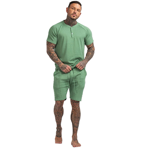 Men Acid Wash Summer <b>Set</b> Comfortable Cotton Blend Matching Shirt And Shorts With Acid Wash Finish For Vacation Fitness Leisure - Product Image 1