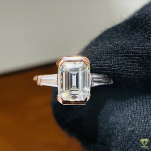 Stunning <b>Emerald</b> Cut Lab Grown Diamond Engagement <b>Ring</b> Featuring Sleek Baguette Diamonds And Minimal Design - Product Image 5