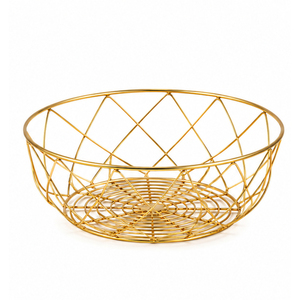Gold Fruit Bowl Geometric Metal Wire Fruit <b>Basket</b> for Kitchen Countertop Luxury Iron Wire Storage <b>Basket</b> for <b>Bread</b> Vegetable - Product Image 1