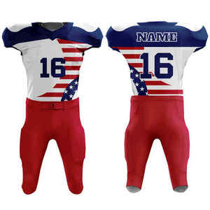 Ensemble de maillots de football américain pour hommes, imprimé drapeau rouge, blanc et bleu, col en V, sans manches, respirant, ajusté, en polyester - Product Image 2