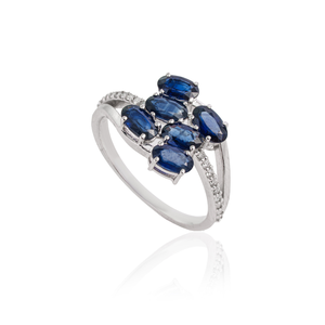 Anillo de Boda de Oro Blanco Sólido de 14K con Zafiro Azul Real y Diamantes, Diseño Moderno, Precio de Fábrica al por Mayor, Proveedor de Joyería - Product Image 3