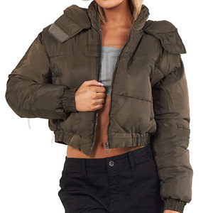 Women's Cropped <b>Quilted</b> Puffer Oversized Hood Fashion Layering Jacket Lightweight Statement Outerwear OEM private label - Product Image 1