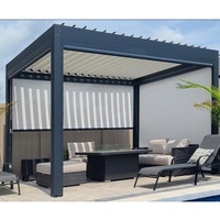 Pavillon extérieur moderne avec structure en acier thermolaqué noir et auvent à lames motorisées pour jardin et cour – Qualité supérieure