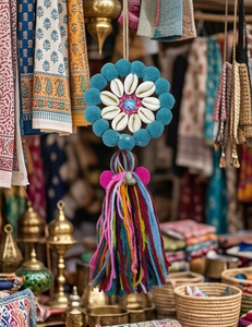 Borla Artesanal con Diseño Floral, Flecos Multicolores, Accesorio Decorativo - Product Image 3