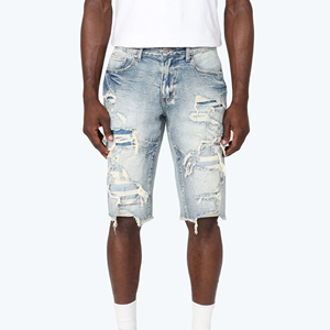 Wholesale Custom Regular Fit Casual Denim Short For <b>Men</b> New Style Custom Made Solid Color <b>Men</b> Denim rhinestone Shorts For Sale - Product Image 4