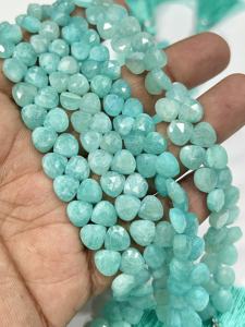 Cuentas facetadas de amazonita verde natural AAA en forma de corazón, tamaño 6-7 mm aprox. Cadena de 8 Pulgadas - Product Image 4
