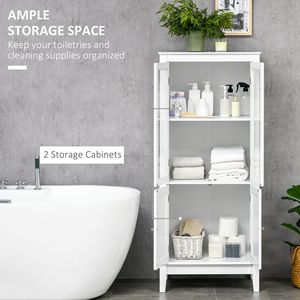 Mobiletto da Bagno Moderno con 2 Armadietti, Ante in Vetro Temperato, Ripiani Regolabili, Mobiletto Portabiancheria Indipendente - Product Image 4