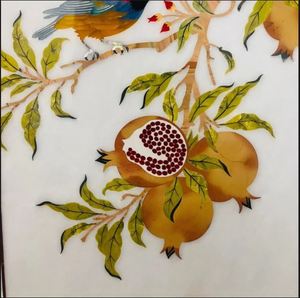 Moderna Decoración de Pared con Incrustaciones de Mármol de Granada y Marco Azul Real, Panel Enmarcado Hecho a Mano con Piedra Dura, Decoración para el Hogar, Boda - Product Image 3
