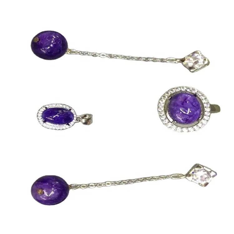 Collier et boucles d'oreilles en argent Sterling 925, améthyste violette, naturelle