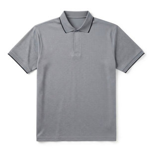 Chemise grise à manches courtes pour homme avec poche, en tissu tricoté respirant Spandex/Polyester, design uni décontracté, longueur standard - Product Image 2