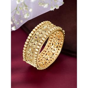 24K Gold Plated Alloy Cuff <b>Bracelet</b> With <b>Ruby</b> And Diamond Inlay Geometric Ethnic Design For Women Wedding Jewelry - Product Image 4