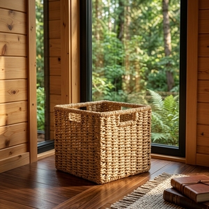 Natural Fiber Storage <b>Basket</b> Cube Woven Bin Handmade Chunky Hamper Balinese Artisan <b>Square</b> Organizer Boho Shelf Home Decor Crate - Product Image 2