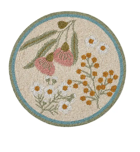 Embroidery <b>Seed</b> Beaded Placemat with Leaf Embroidery Design 400mm Diameter Non-Slip Traditional Beaded Placemats - Product Image 3