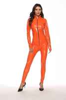 Combinaison sexy en latex pour femme, manches longues, fermeture éclair sur le devant, pantalon long en PU métallisé, effet mouillé, combinaison teddy, vêtements de club