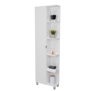 Mobiletto angolare Womppi a porta singola con cinque ripiani aperti, finitura bianca, per bagno - Product Image 6