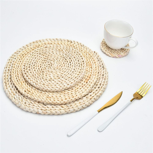 Natural Boho Handmade Decorative Christmas Oval <b>White</b> Braided Macrame Straw Woven Rattan Cup Tea <b>Coaster</b> Scallop Placemat - Product Image 5