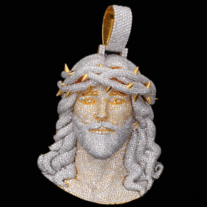 Pendentif Breloque Tête de Jésus en Moissanite Taille Brillante Plaqué Or Jaune 18K, Style Hip Hop Religieux Chrétien, Personnalisable pour Hommes et Femmes - Product Image 1