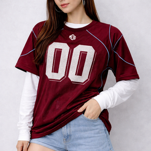 Maillot de football américain tendance 2026 personnalisé pour femme en maille, uniforme d'équipe en polyester à col en V avec passepoil contrastant, fabricant OEM en gros - Product Image 1