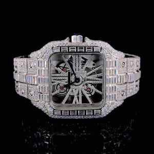 Montre de luxe squelette de haute qualité pour homme, verre saphir, montre analogique avec diamants Moissanite taille baguette VVS, bijoux Hip Hop - Product Image 1
