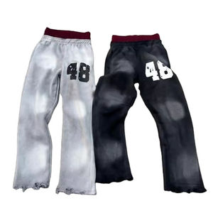 Pantalon de jogging décontracté streetwear coupe ample pour homme, effet usé, délavé à l'acide, délavé soleil, jambe large, double taille, coupe évasée 2026 - Product Image 1