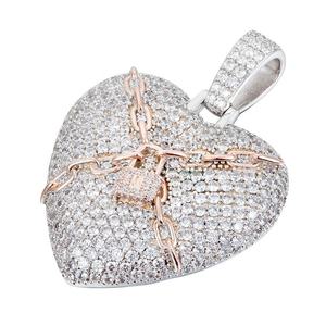 Pendentif Cœur Hip-Hop en Or Rose avec Chaîne, Sertissage Griffe, Diamant Moissanite, Personnalisé, en Argent 925, Breloque de Luxe pour Cadeau ou Usage Quotidien - Product Image 5