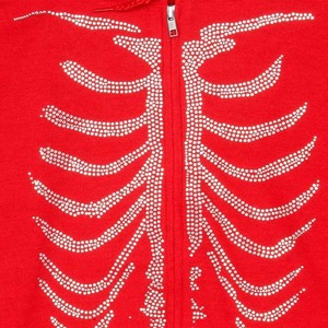 Sweat-shirt à capuche zippé rouge pour homme, imprimé personnalisé avec strass, coupe décontractée, tricoté en polyester et coton, idéal pour l'automne - Product Image 2