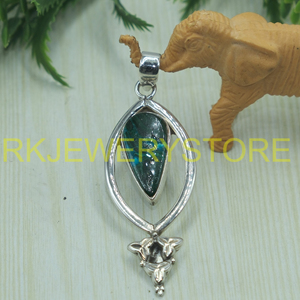 จี้เงินแท้ 925 ประดับพลอยมาลาไคต์สีเขียวธรรมชาติ รูปทรงวงรี ดีไซน์ใบไม้ งานแฮนด์เมด ของขวัญเครื่องประดับสำหรับผู้หญิง สไตล์โบโฮ - Product Image 2