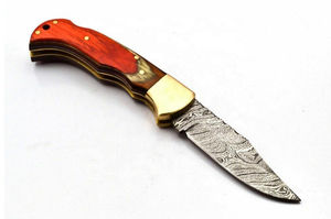 Couteau à lame fixe Short Sign Industry en acier Damas à bord dentelé avec manche en bois Pakka - Couteau de camping DIY - Product Image 3