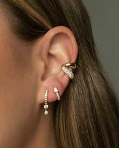 Diamond Double Row Dome Ear Cuffs Puff Pave Minimalist 10k 14k 18k Solid Gold Half Moon No <b>Piercing</b> Single Piece Shiny Wholesale - Product Image 4