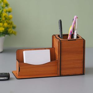 Wooden Desk Organizer with Pen <b>Holder</b> Storage Compartment Multipurpose Office Table Organizer - Product Image 2