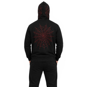 Sweat à capuche d'hiver personnalisé en polyester/coton de haute qualité avec broderie en flock effet toile d'araignée, logo imprimé sur mesure, écologique - Product Image 2