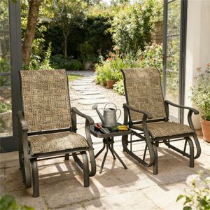 Ensemble de jardin 3 pièces marron clair, chaise de terrasse et mobilier d'extérieur - Product Image 1