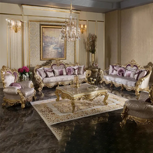 ชุดโซฟาหรูหราสไตล์คลาสสิค  ไม้มะฮอกกานีแท้ แกะสลักด้วยมือ หุ้มเบาะสไตล์ฝรั่งเศส เฟอร์นิเจอร์ห้องนั่งเล่นสำหรับบ้านพักตากอากาศ - Product Image 1