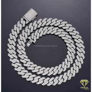 Collar de Cadena Cubana de Dos Tonos con Diamantes Cultivados en Laboratorio, Corte Redondo, Plata de Ley 925, Chapado en Oro, Joyería Hip Hop - Product Image 4