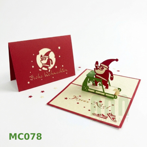 ANN HANDICRAFT MC078 Handmade Vietnam Custom 3D Santa Run Laser Cut Paper Greeting Cards Offset UV <b>Matte</b> <b>Varnishing</b> Christmas - Product Image 6