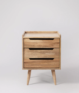 Premium Wooden Nightstand <b>with</b> Three <b>Drawers</b> Midcentury Design Bedroom Storage <b>Side</b> <b>Table</b> Freestanding Home Furniture for Living - Product Image 1