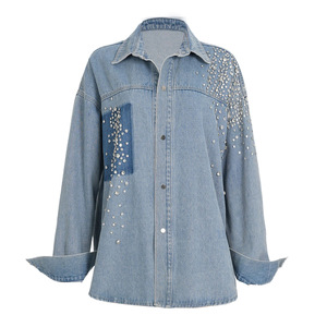 Nueva Chaqueta Vaquera de Moda Primavera 2026 para Mujer, con Solapa Irregular y Pedrería, Talla Grande - Product Image 6