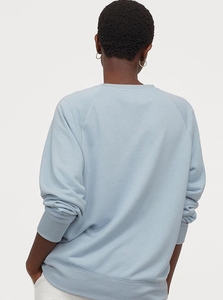 Women's <b>Light</b> Blue Crew Neck Sweatshirt Regular Fit Full Sleeve Solid Color Casual Knitted 100% Cotton Autumn Wear - Product Image 3