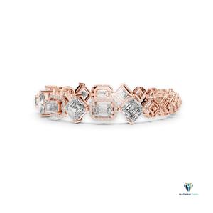 12.04 CT Rose <b>Gold</b> Emerald Cut Lab Grown Diamond Link Bracelet in 14K <b>Solid</b> <b>Gold</b>, Square Emerald Halo Statement Bracelet - Product Image 2