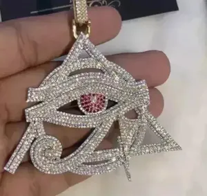 Collar con Colgante Ojo de Horus Iced Out, Estilo Hip Hop Egipcio, Chapado en Oro, Moissanita, Joyería de Protección Estilo Rapper Bling - Product Image 1